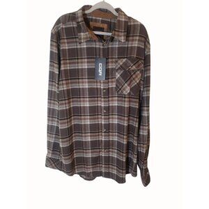 CQR Men's XXL Tall Flannel Shirt Long Sleeve Plaid Brushed Cotton Brown NEW